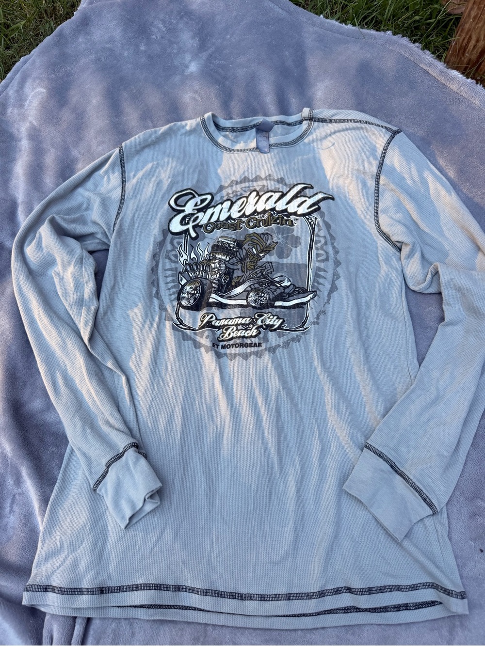 Bella Canvas Light Blue 'Emerald Coast Cruiser' Long Sleeve Graphic Tee